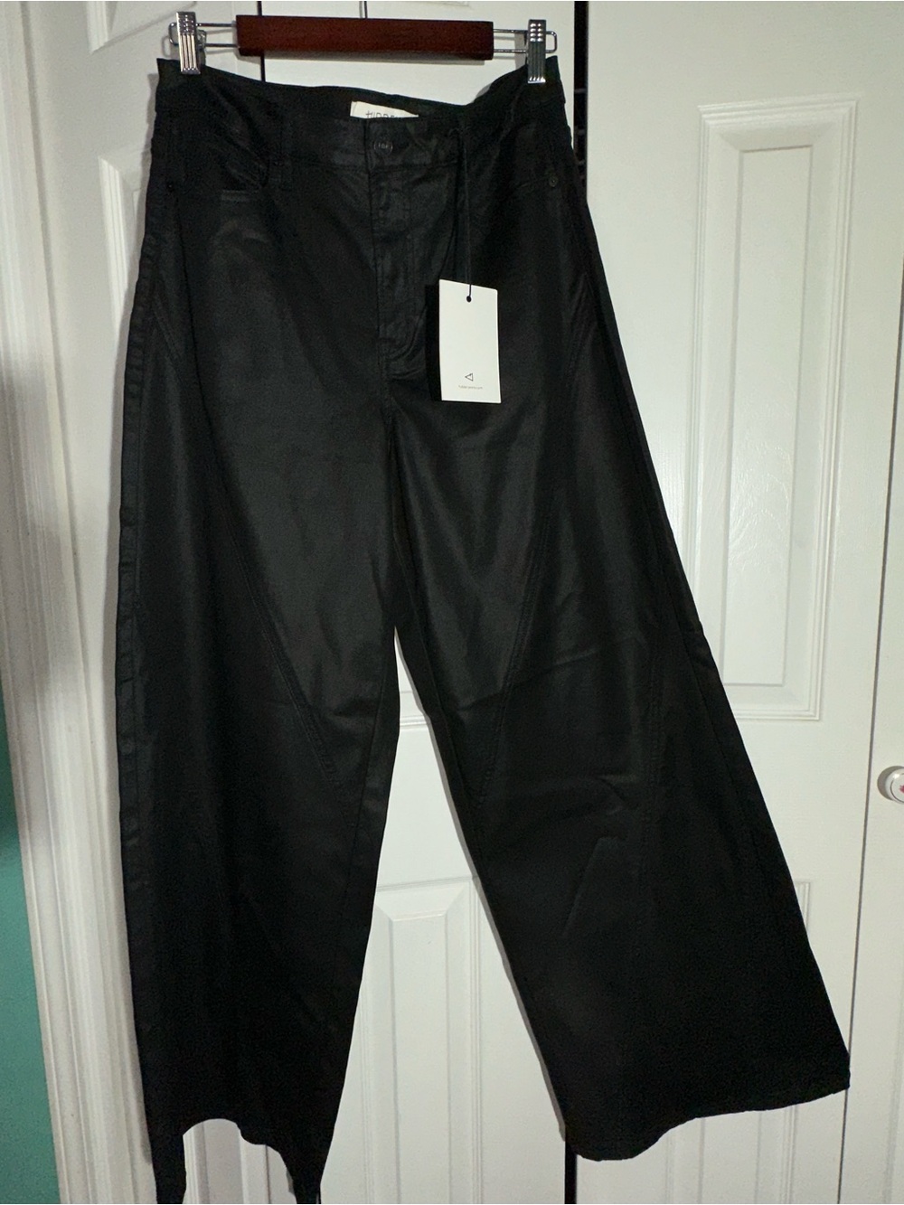 NEW HIDDEN black Extra Wide Leg Coated Pants Sz 31 High Rise  AA19
